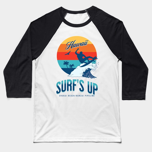 Surf's Up Banzai Pipeline Baseball T-Shirt by puravidavisions
